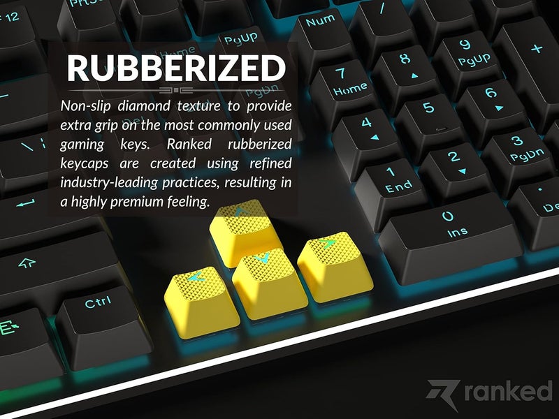Ranked Rubber Keycap Set | Double Shot Translucent | OEM Profile for Mechanical Gaming Keyboard (Neon Yellow, 23 Keys) - Image 3